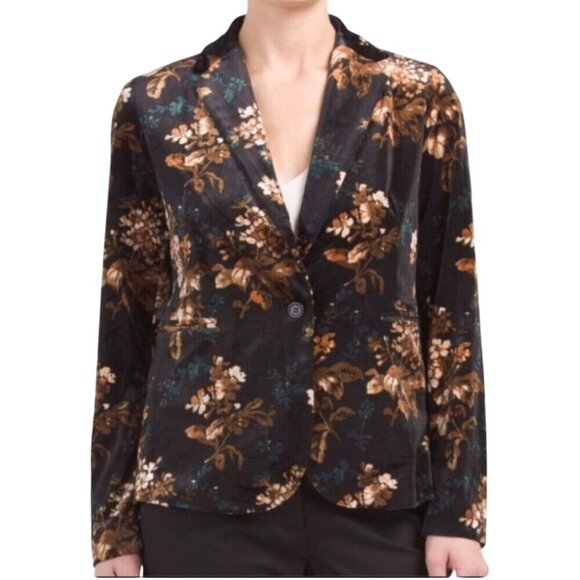 Cynthia Rowley NWT Black Velvet Floral Blazer Single Breasted Size S - Picture 1 of 7